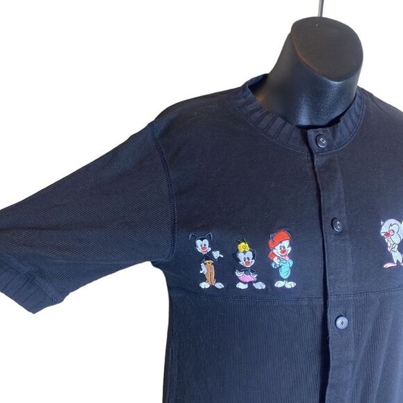 Warner bros animaniacs m/l black pajama romper onesie w butt flap - Picture 2 of 7